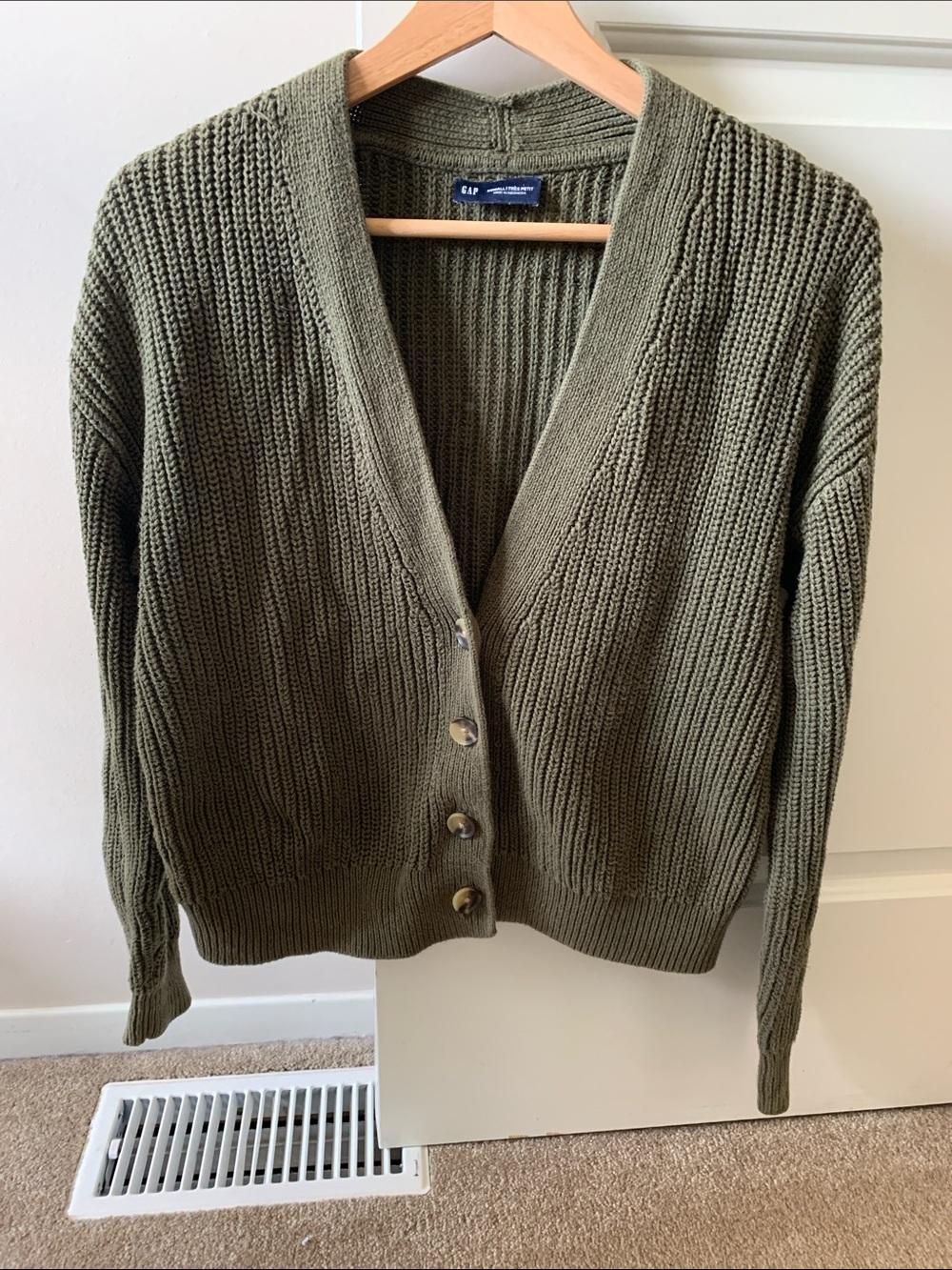 GAP Olive Ribbed Button-Front Cardigan